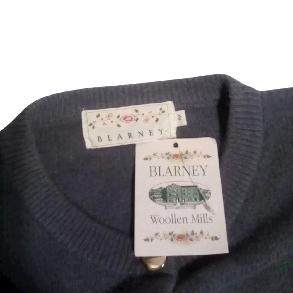 Blarney Lambswool Angora Gray Button Down Cardigan Pocket Sweater Size 2
